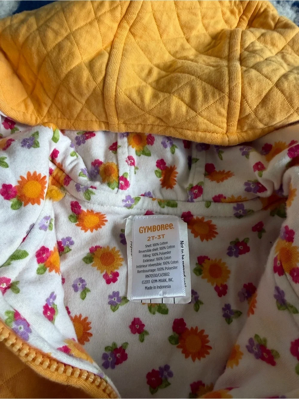 Gymboree Quilted Reversible Yellow/Floral Jacket 2T/3T
